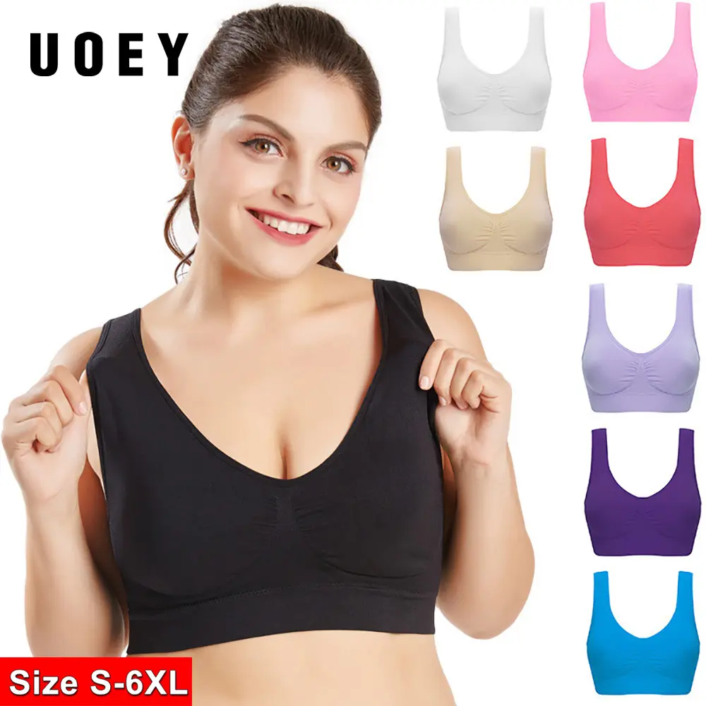 UOEY Soft Plus Size Bras Women Fat Oversize Seamless Bra With Pads Big Size 3XL 4XL 5XL 6XL Bralette Push Up Brassiere Bra Sports Vest Wireless BH Super Comfortable Underwear for Fat Women
