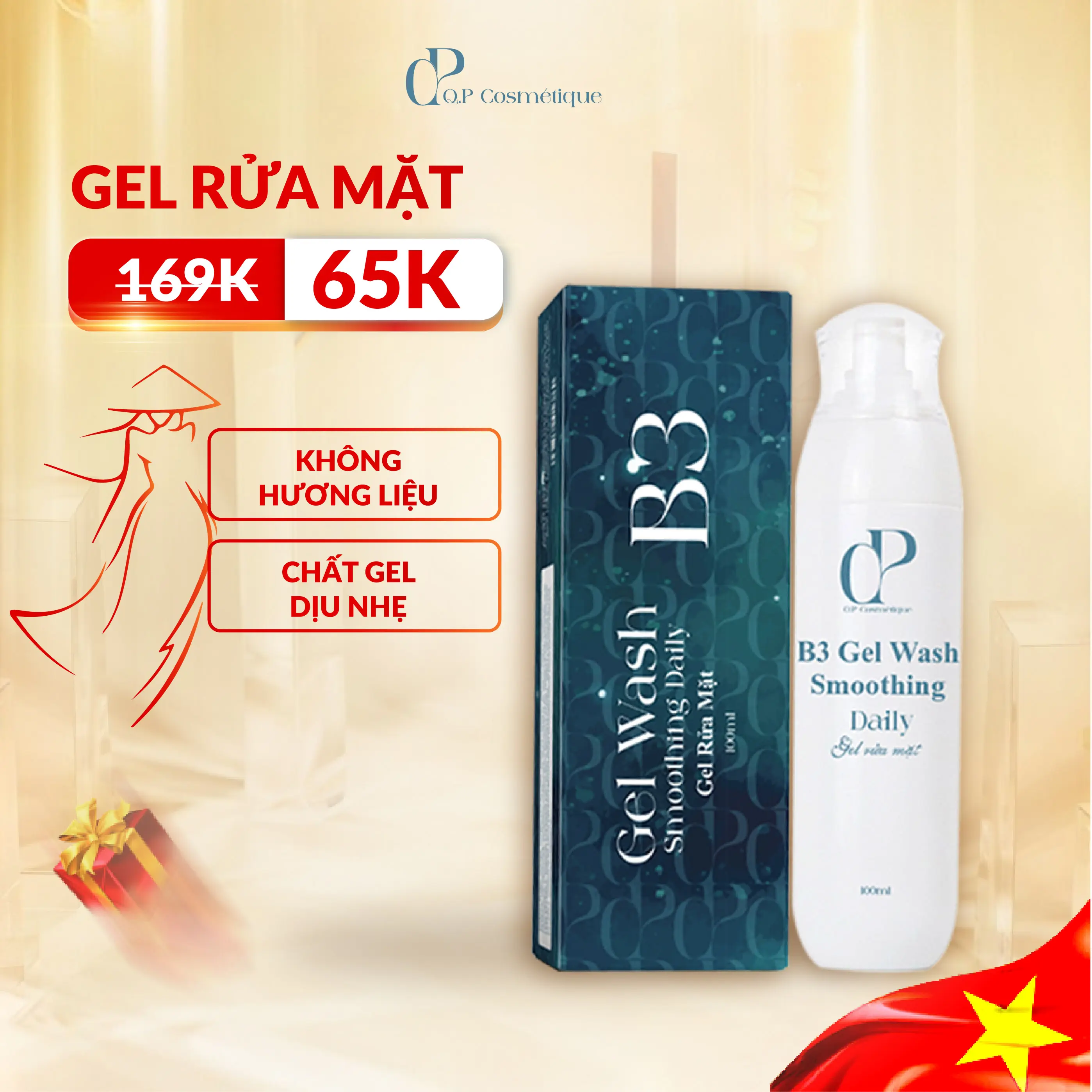 Sữa Rửa Mặt B3 Smoothing Daily Gel Wash Q.P Cosmétique Dịu Nhẹ Sáng Da 100ml