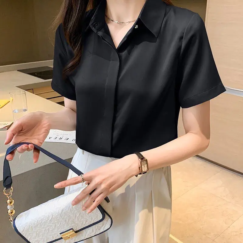 Kemeja Lengan Pendek Wanita Korean Style Idaman Cewek Kekinian Bahan Shakila Twill By DF Fashion