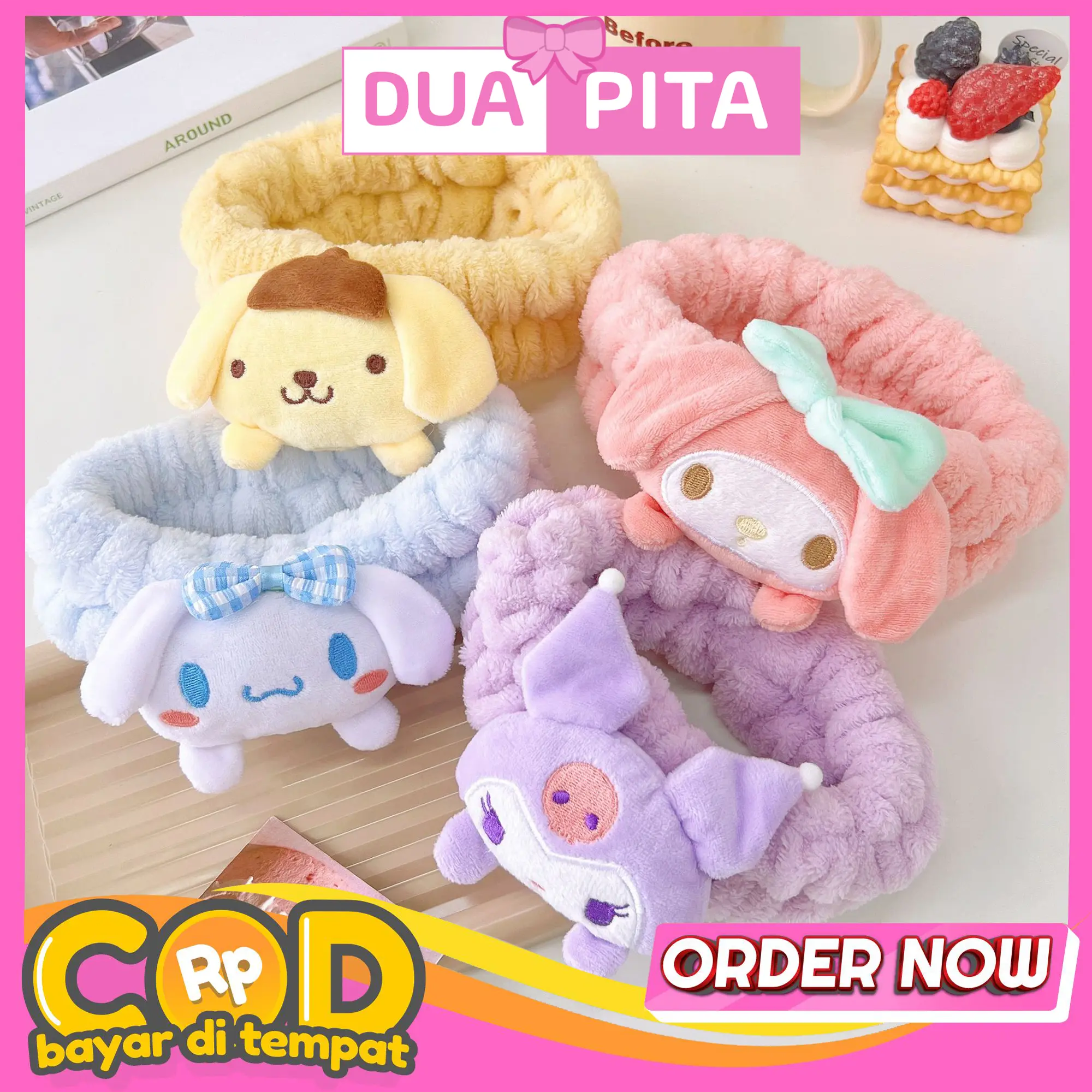 DP192 Headband Karakter Bandana Makeup Headband Handuk karakter Sanrio Cinnamoroll Kuromi