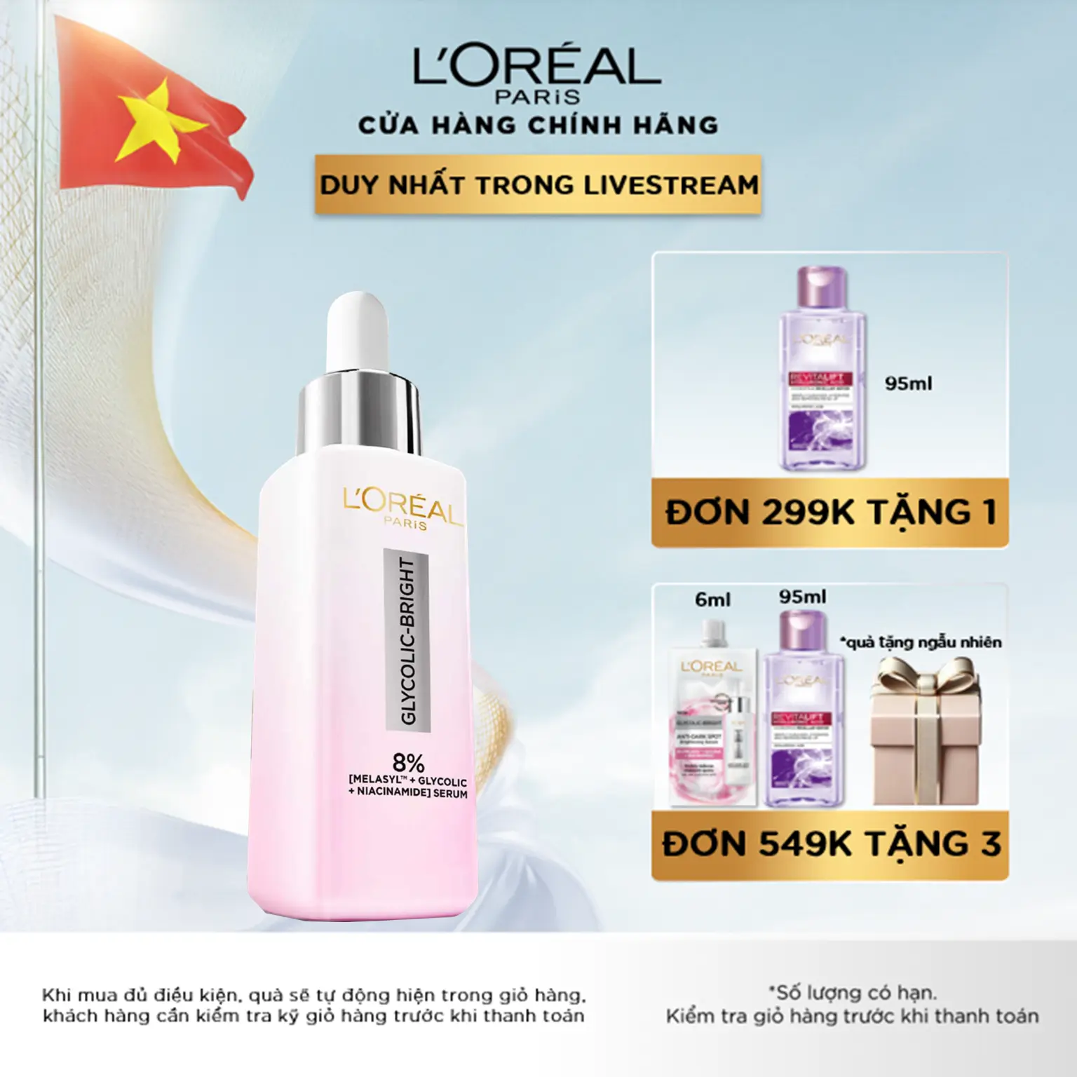 SERUM DƯỠNG SÁNG, MỜ THÂM MỤN & NÁM L’OREAL PARIS GLYCOLIC BRIGHT 8% [MELASYL+GLYCOLIC+NIACINAMIDE] 30ML Làm Đẹp Da Dưỡng Ẩm Da