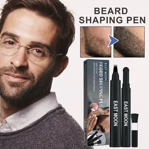 EAST MOON Beard Pen Set 1set Black Beard Filling Pen Pena Pengisi Jenggot Kuas Pewarna Kumis Tahan Lama Beard Pen Pena Pengisi Jenggot Beard Filling Pen Kit Pena Jenggot 4-Tip Jenggot Filler Pensil - Dengan Brush