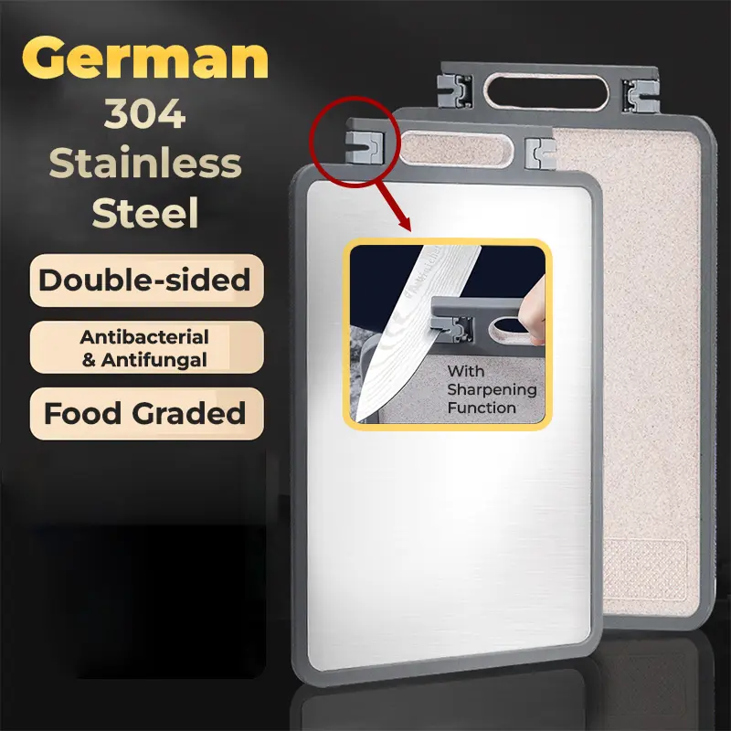 [Ready Stock] Multipurpose German 304 Stainless Steel Double-sided Stainless Steel Chopping Board/Food Grade