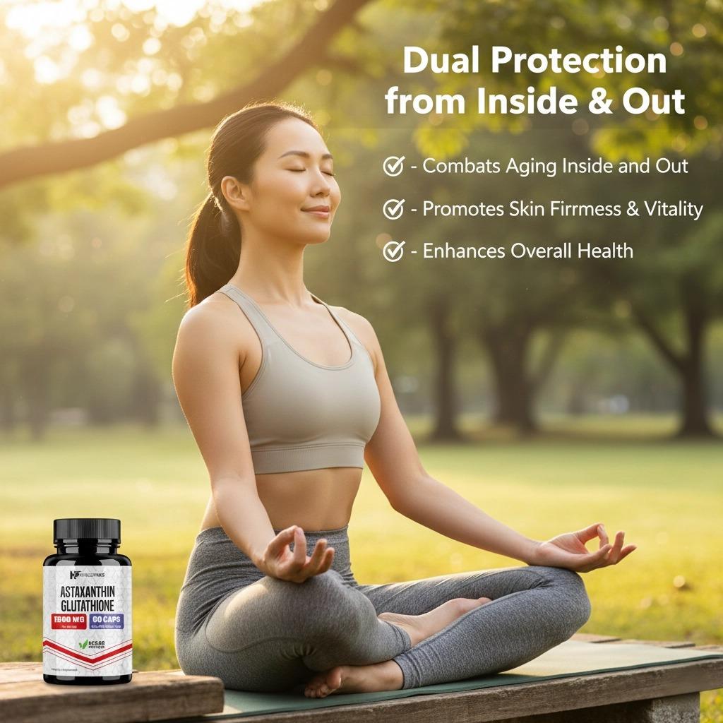 Astaxanthin + Glutathione Spesial Ramadan, Firms skin, fades dark spots, and delays aging. 60 capsules