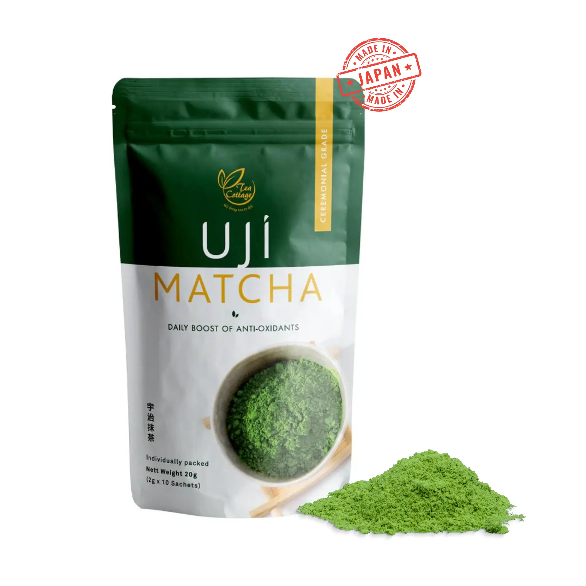 Tea Cottage (Kanzeon Megumi) Ceremonial Grade Premium Uji Matcha Powder Individual Sticks (Japan) - For Matcha Latte match a