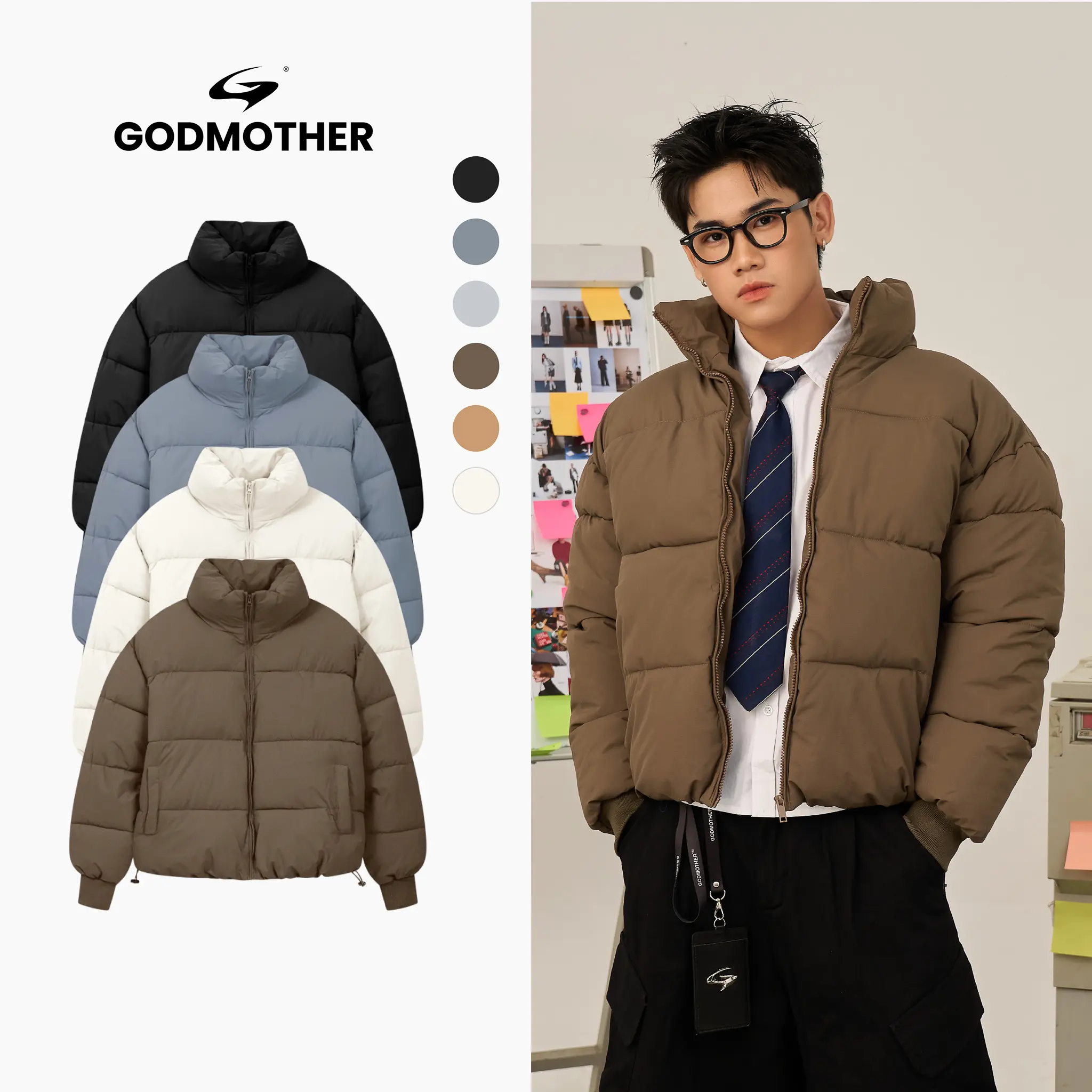 Áo Khoác Phao Cao Cấp GODMOTHER Áo Pufer Jacket Form Boxy Cổ Cao Giữ Ấm Phong Cách Basic