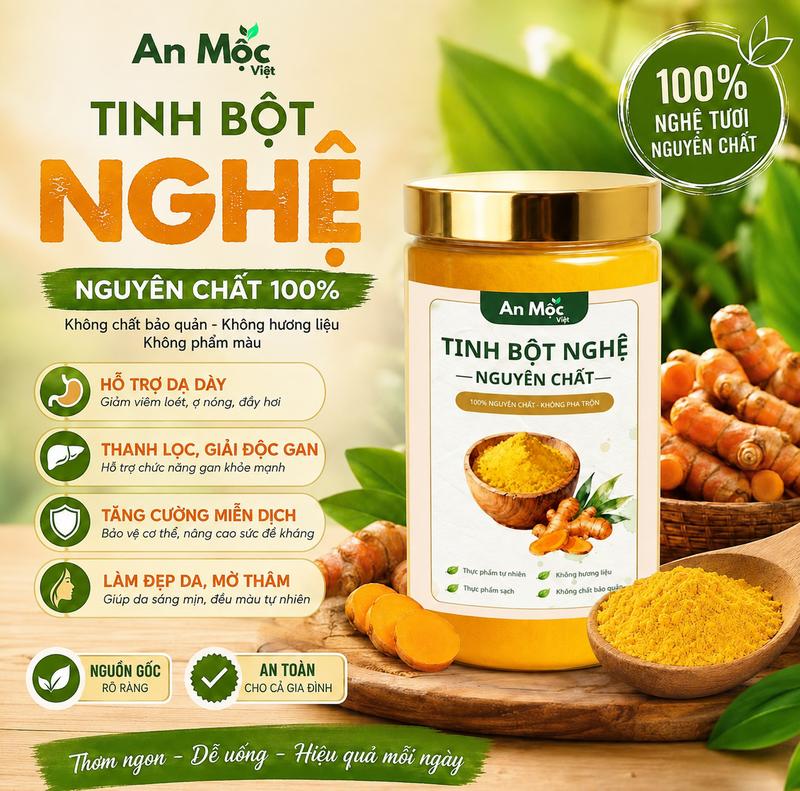 TINH BỘT NGHỆ NGUYÊN CHẤT 500g - Hỗ Trợ Dạ Dày, Tiêu Hóa, Đẹp Da - Dễ uống không hăng không đắng - Thơm nhẹ mùi nghệ