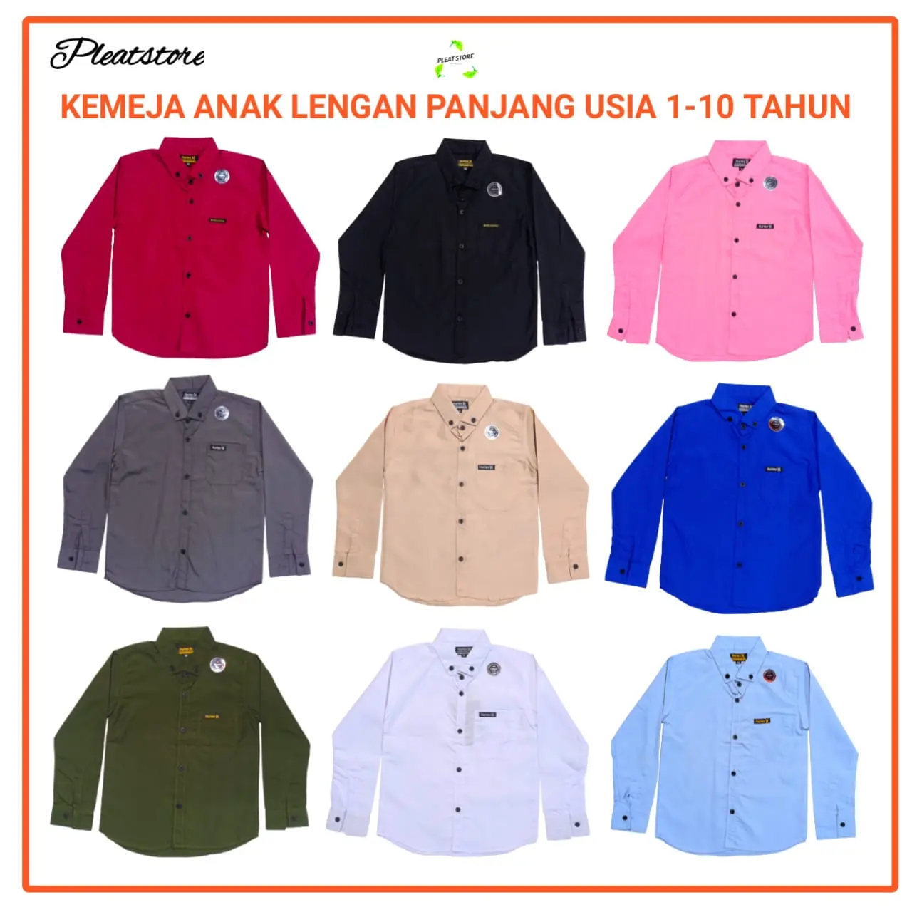 Pleat Store Baju Kemeja Polos Lengan Panjang Anak Laki Usia 1 sampai 10 tahun Cotton Laki-Laki Kids