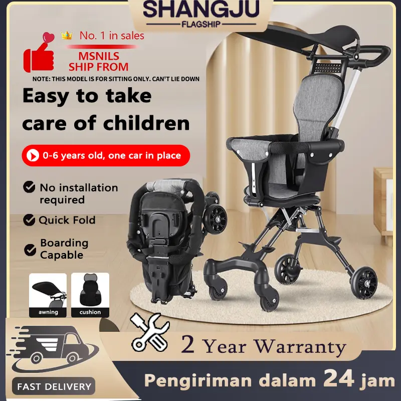 Folding baby stroller 0-36months 4wheels lightweight two-way stable soft seat stroller with sunshade stroller