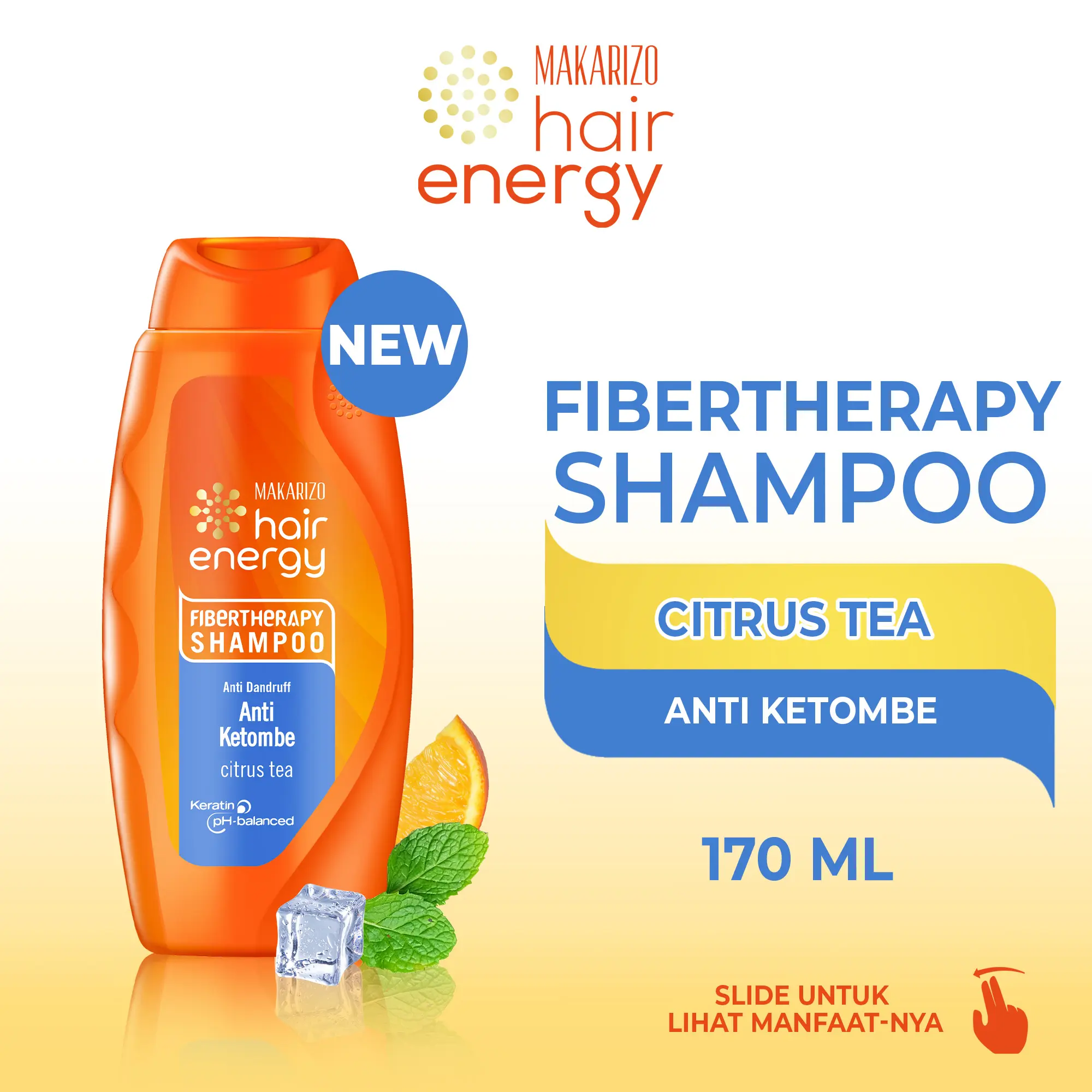 Makarizo Hair Energy Fibertheraphy Shampoo Anti Dandruff Citrus Tea 170mL / Haircare / Perawatan / Conditioner Sampo / Membersihkan Ketombe / Extract