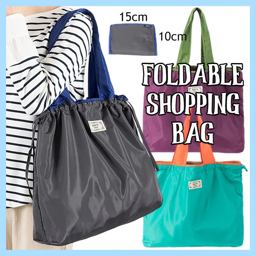 [SG] Foldable Grocery Bag/ Large Capacity Travel Shopping Folding Bag/ Foldable Drawstring Nylon Tote Bag