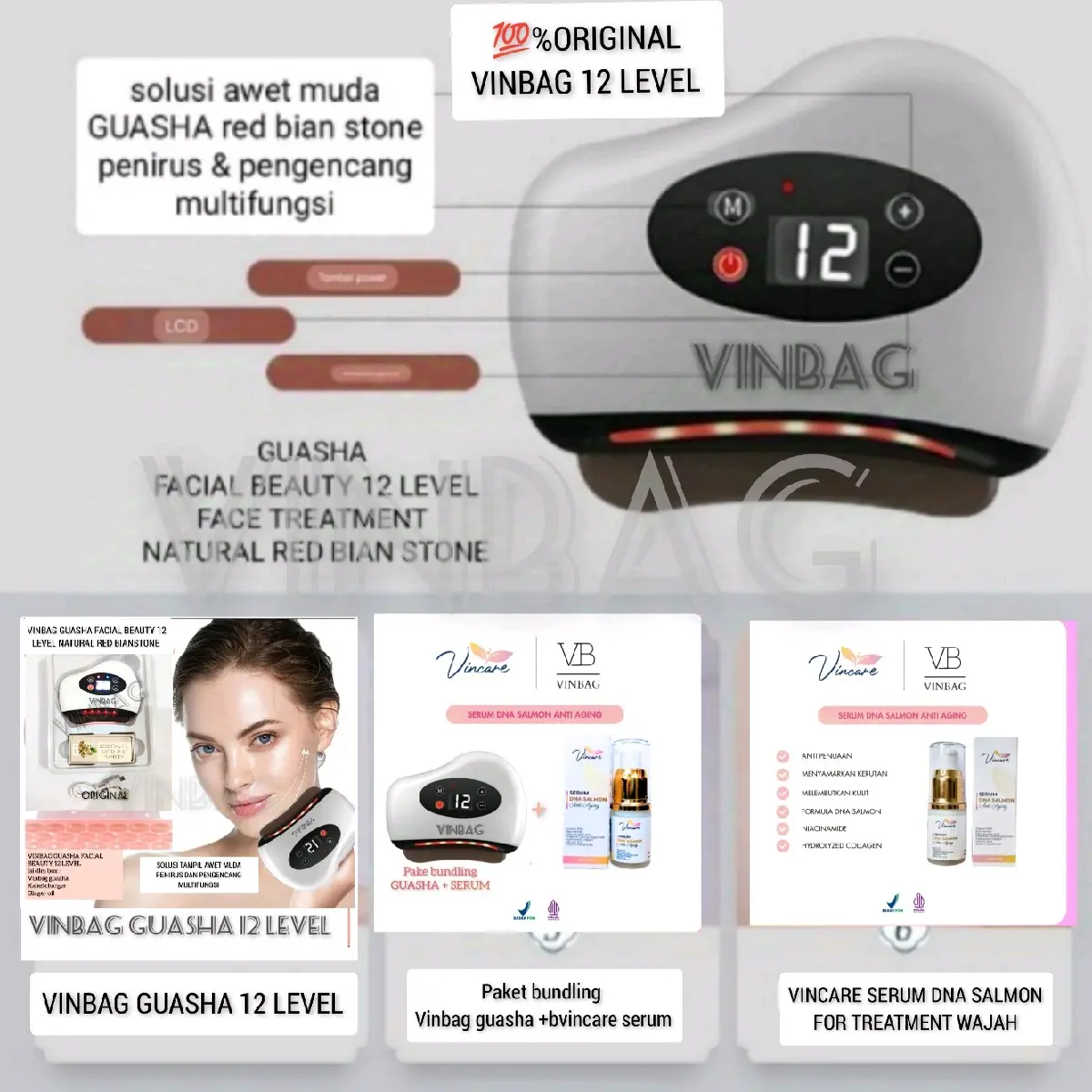 VINBAG GUASHA FACIAL BEAUTY 12 LEVEL GUASHA ALAT PIJAT ELEKTRIK PERANGKAT KECANTIKAN WAJAH PERAWATAN WAJAH MULTIFUNGSI