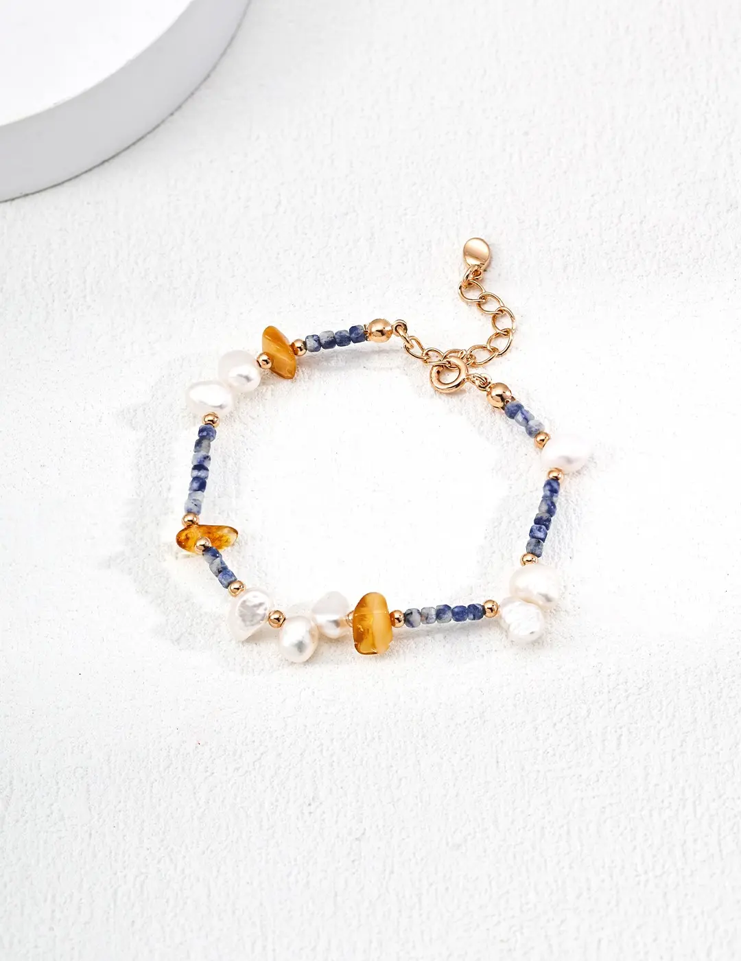 Light Luxury & Artistic Vibe Natural Elegance | S925 Sterling Silver Natural Pearl, Blue Spot Stone & Amber Bracelet