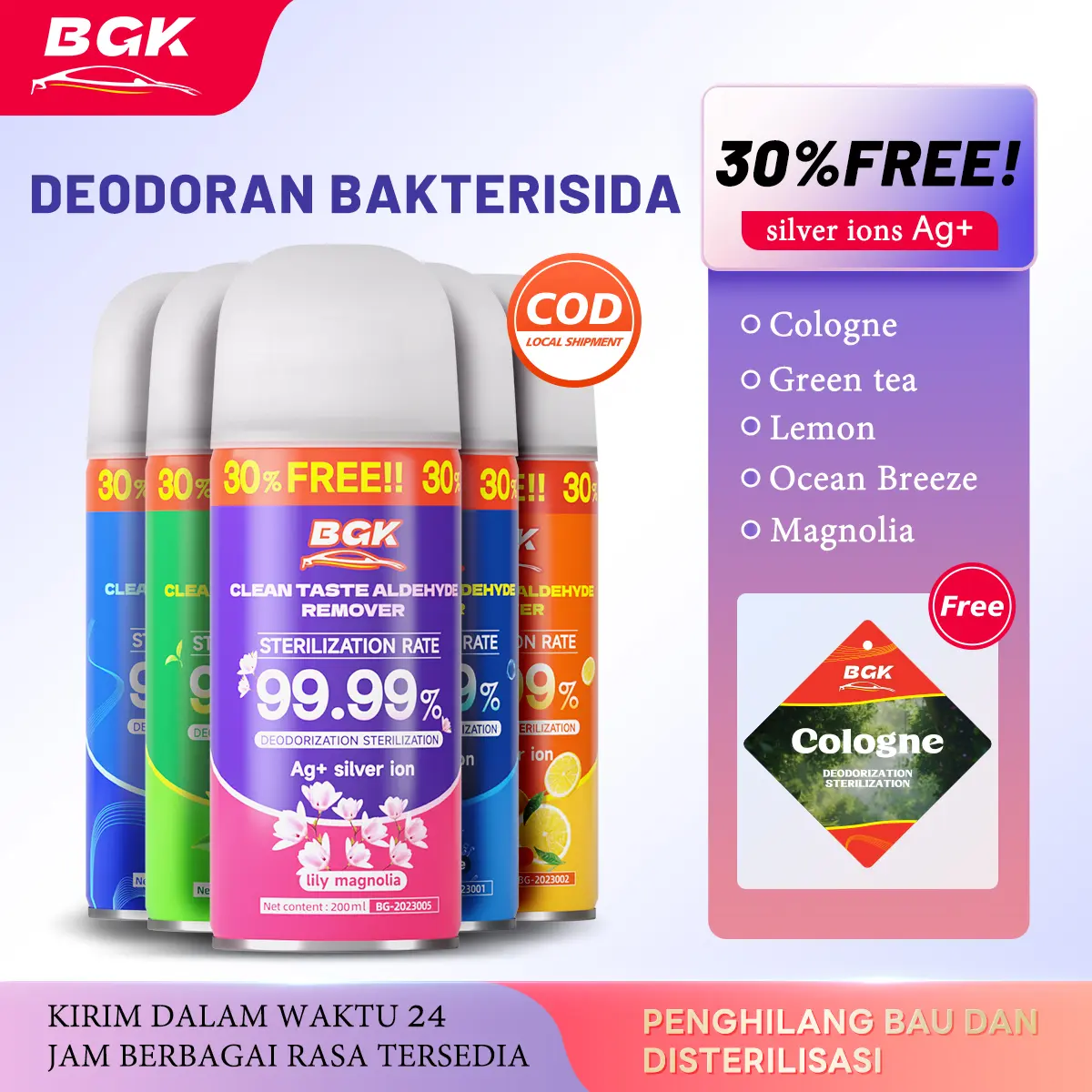 【Beli 2 Gratis 1】BGK Pengharum Mobil /Deodoran Bakterisida /Penyegar Udara/ Car Air Freshener / Semprotan Pengharum Ruangan/ Deodorant Spray Mobil / Pengharum Ruangan Mobil / Sumber Sterilisasi Ion Perak Penghilang Bau Hijau