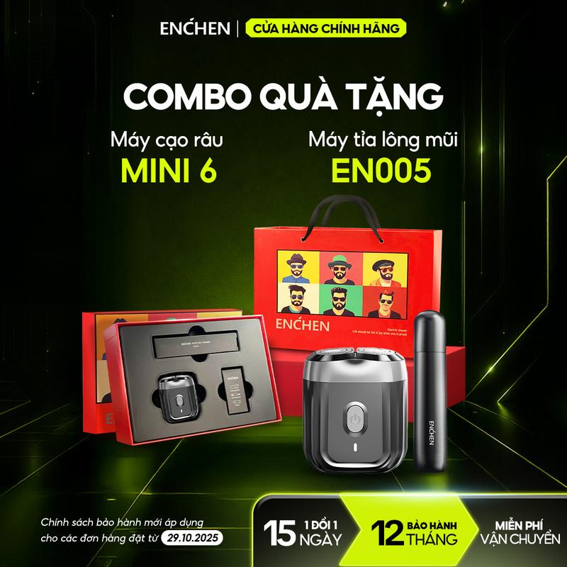 Set quà tặng Nam Giới, tặng Sinh Nhật máy cạo râu Enchen Mini6 & máy tỉa lông mũi EN005, hộp quà kèm túi xách, quà tặng giáng sinhquà tặng bạn trai, quà tặng chồng, quà sinh nhật