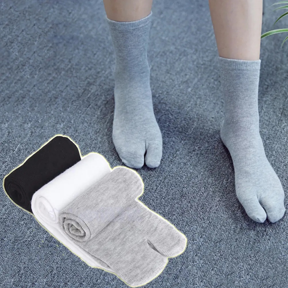LT Women Breathable Separate Two Fingers Toe Cotton Socks Nonslip Flip Flop Tabi Toe Socks#465517
