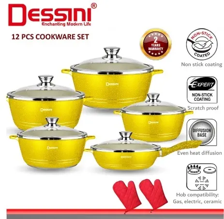 <TT-SHOP> Dessini Granite Aluminium Non Stick Casserole Pot (12PCS) NON-STICK COOKING POT FRYING PAN