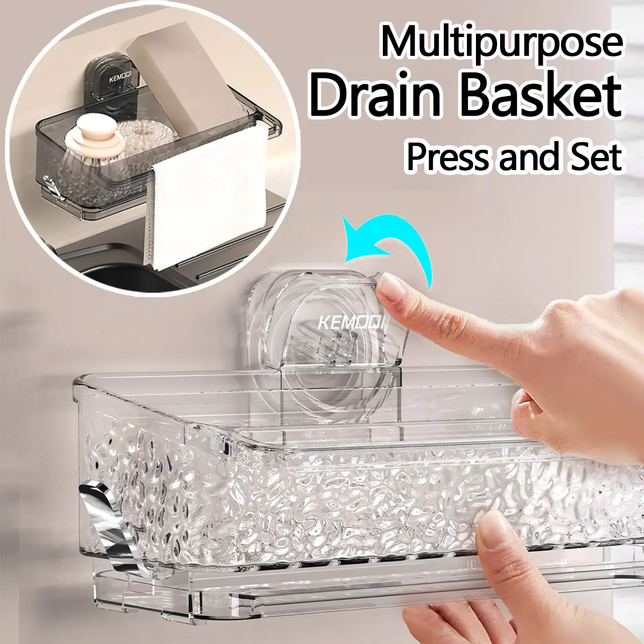 Sink Basket Sponge Holder Kitchen Drain Soap Holder Detergent Rack Sink Organizer With Towel Hanging Bar Shampoo Bathroom Storage shelf Hangable storagebasket sink  organizer