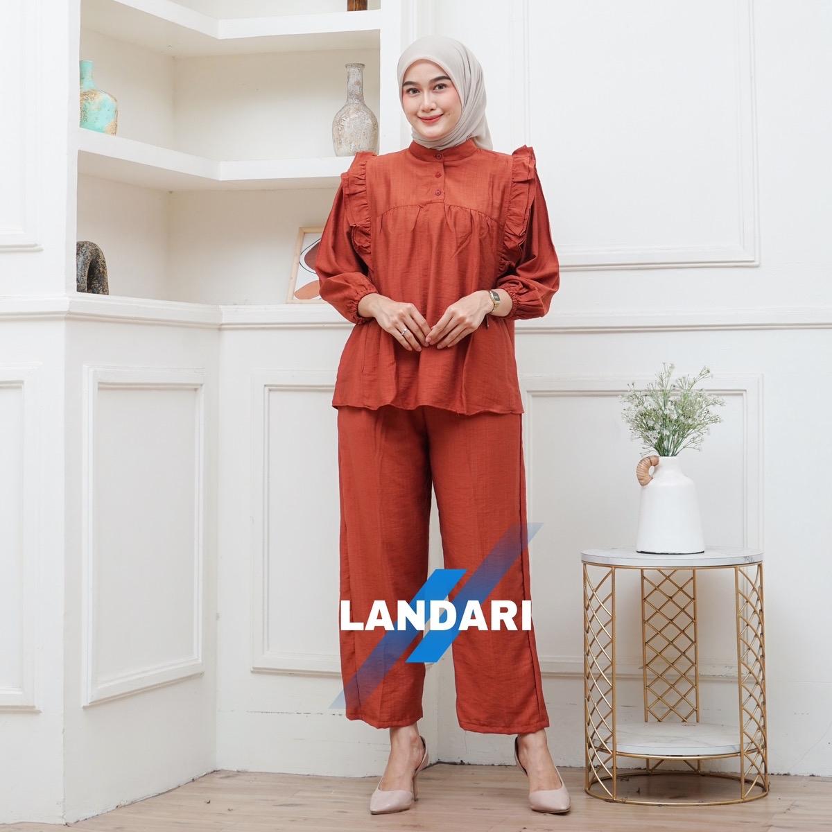 Elena Set Setelan Wanita Bahan Polo Linen Premium Terbaru Nyaman Tangan Balon  Baju Dada Kancing Ruffle Bahan Lembut