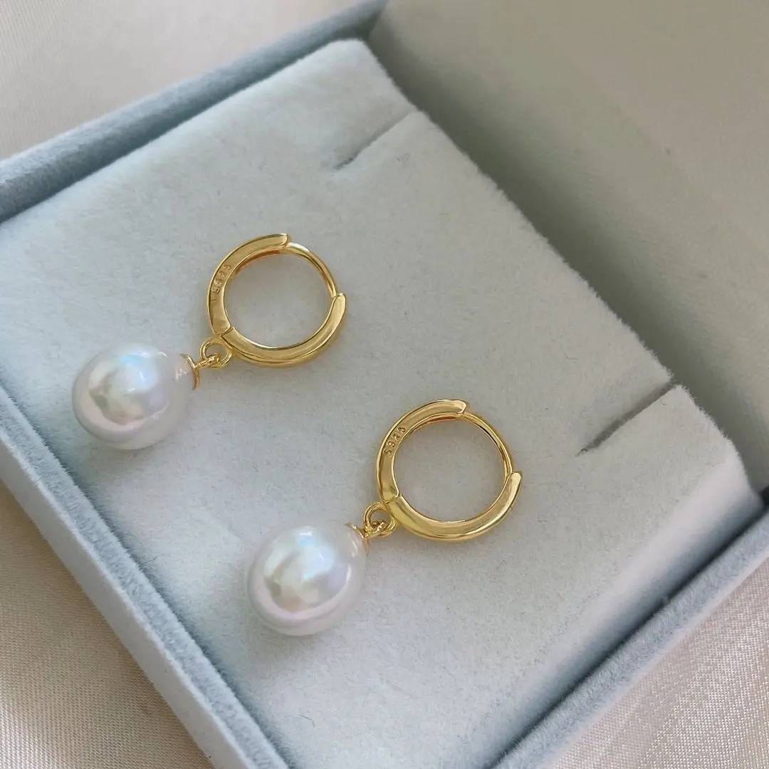 Natural freshwater white pearl women's pure silver material earrings, versatile daily earrings, buckle, birthday gift