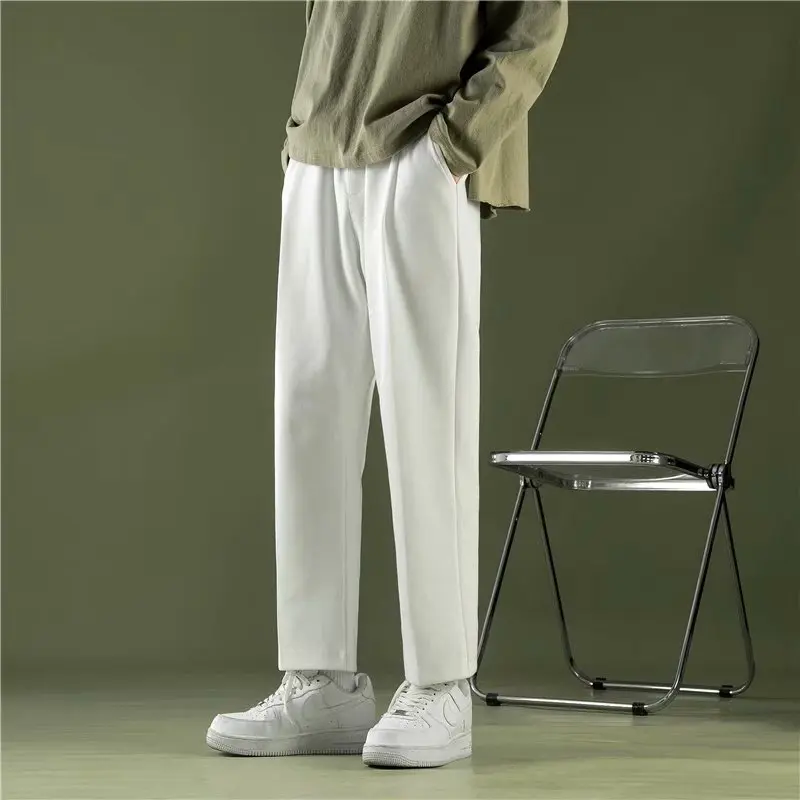White Pants Men's Summer Ins Hong Kong Trend Versatile Loose Straight Wide Leg Student Casual Trousers Pants for Men Clothing Menswear Plain