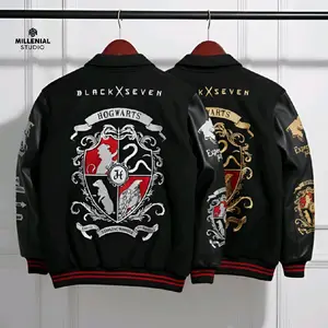 VARSITY JACKET HOGWARTS LEGACY BLACKSEVEN | JAKET HARRY POTTER SILVER GOLD BASEBALL JACKET BORDIR ORIGINAL UNISEX Jaket Bomber Leather Lembut Nyaman Fleece Pria Wanita | Millenial Studio