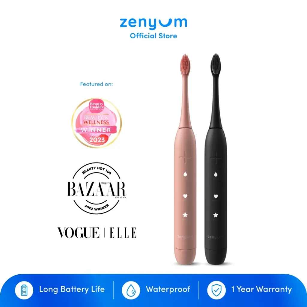 Zenyum Sonic Set of 2 Electric Toothbrushes - Rechargeable w/ 3 Modes, 21-Day Battery, 2 Min Timer and Wireless Charging