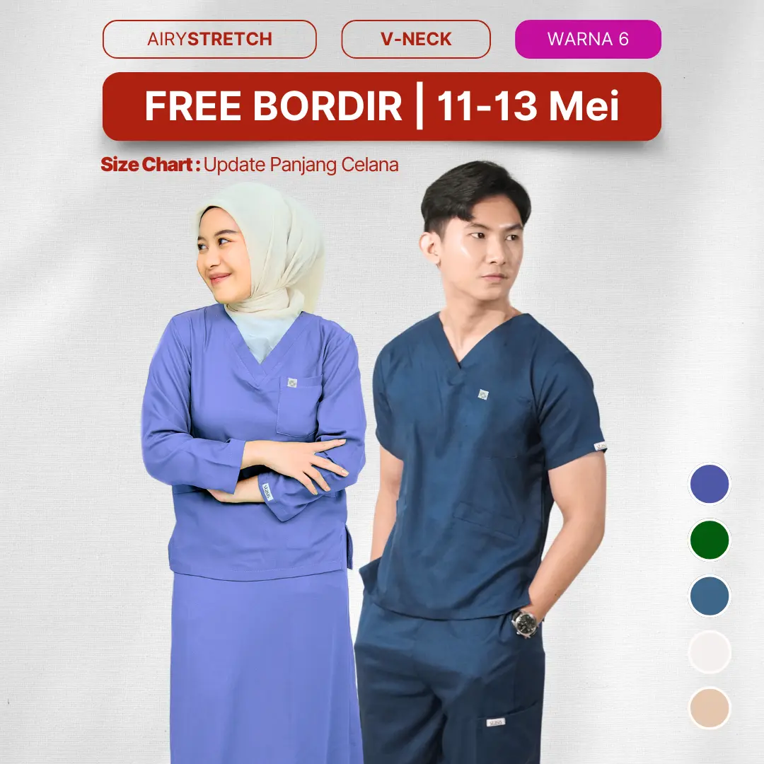 Airy Stretch - Baju V-Neck - Home Of Stasis Warna 6 - Medical Scrub Doctor’s Baju celana Jaga karet Panjang 7/8 pendek V Neck Joger Cargo OKA OK Perawat/Dokter Nakes Polydex polos Paket seragam kerja pria wanita Set Terpisah. Safety Wear
