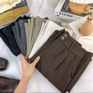 Celana Loose Pants Highwaist  PREMIUM Double Kancing - Celana Kulot Wanita Anti Kusut Polyester Tebal - Outfit Casual Formal Kerja Kantor Kain Nyaman Panjang Variasi Hitam Putih