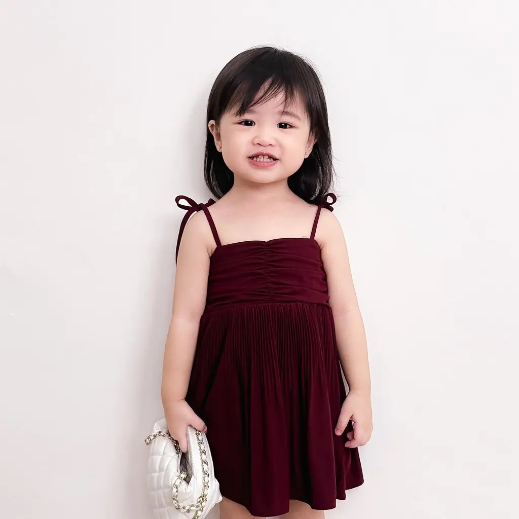 Little Gabbie Pleated Dress in Maroon