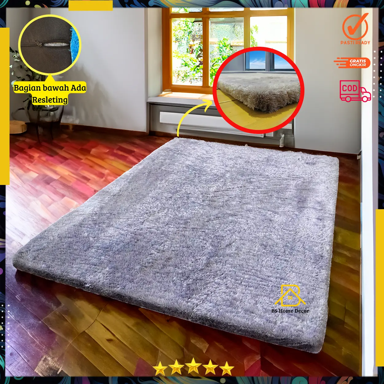Karpet  kain bulu  Rasfur _ukuran_160x100cm. busa putih alas hitam Karpet Polos Tanpa Motif
