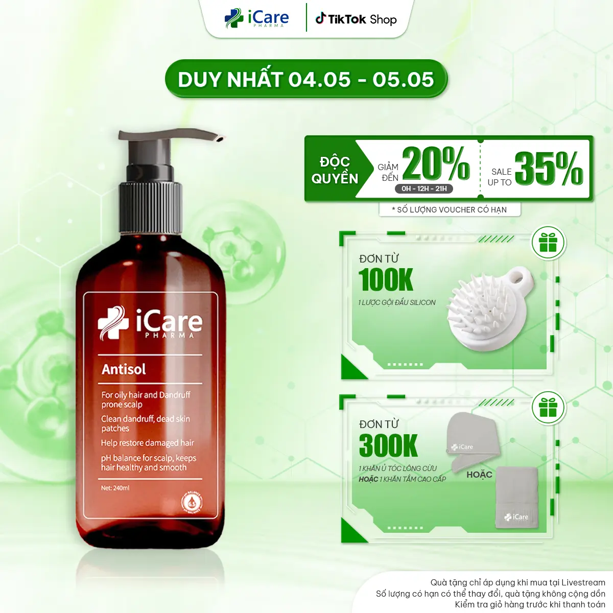 Dầu Gội Hỗ Trợ Gàu Nấm Ngứa Da Đầu Antisol iCare Pharma