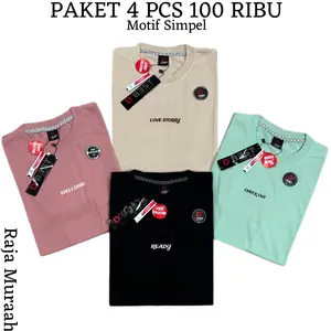 PAKET 4PCS 100RIBU KAOS DISTRO BAHAN SEMI KATUN MOTIF SIMPEL MIX BRAND