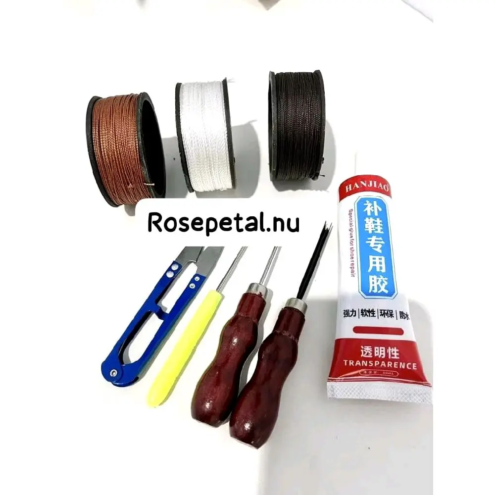 Rosepetal.nu Paket Sol Sepatu isi 8 - 3 Benang + Jarum Sol + Tusukan + Penyayat + Gunting FREE LEM Transparan