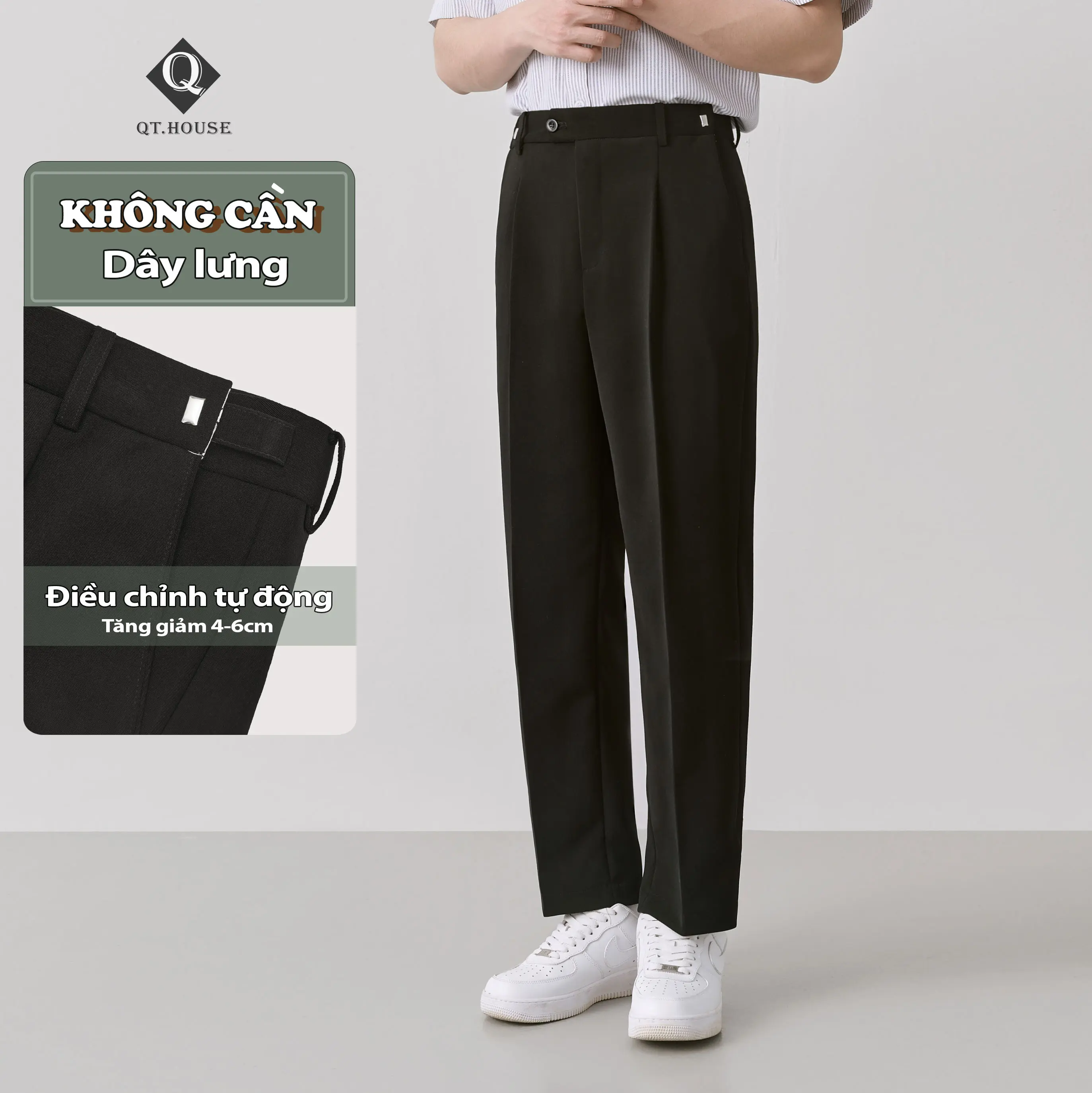 [Bán chạy] Quần Âu Nam Qthouse Điều Chỉnh Eo Cạp Quần Thiết Kế Sidetab Lưng Cao Form Dáng Baggy Hàn Quốc QTA04