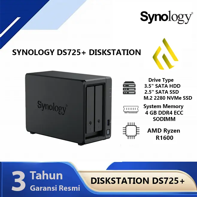 Synology DS725+ DiskStation 2-BAY NAS Server Storage Cloud DS 725 Plus ...