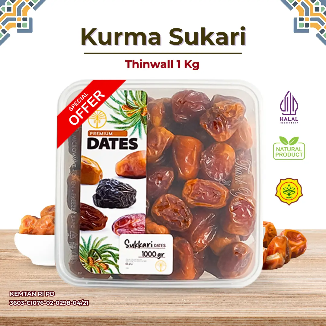 Kurma Sukari 1 Kg Thinwall Lembut Manis Original