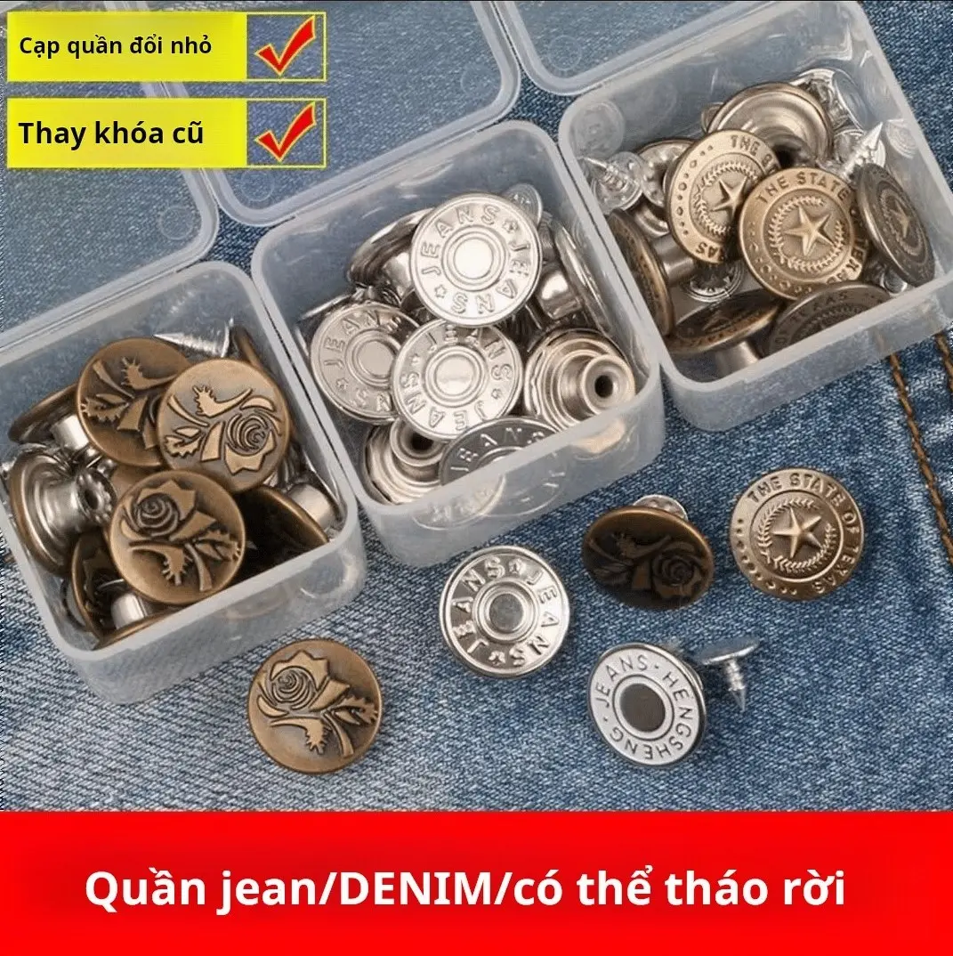 Vít Nút Quần Jean, Không Cần Đục Lỗ, Điều Chỉnh Eo, Nút Eo, Bấm Càng Cua, Khóa Hình I Kim Loại, Mười Nút Cộng Với Tuốc Nơ Vít Miễn Phí