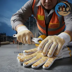 GROSIR 12 PASANG Sarung Tangan Kerja/Proyek MerK Matahari putih kuning  RAJUT / Bulldozer