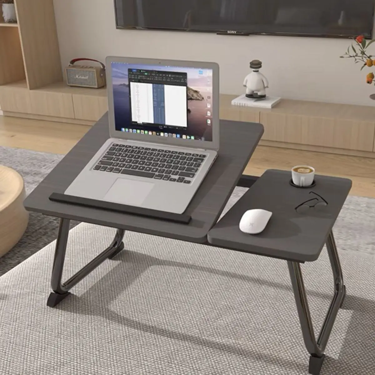 Laptop Desk / Lap Desk / Adjustable Portable Breakfast Serving Bed Tray / Tilting Top Multifunctional Table Floor Desk