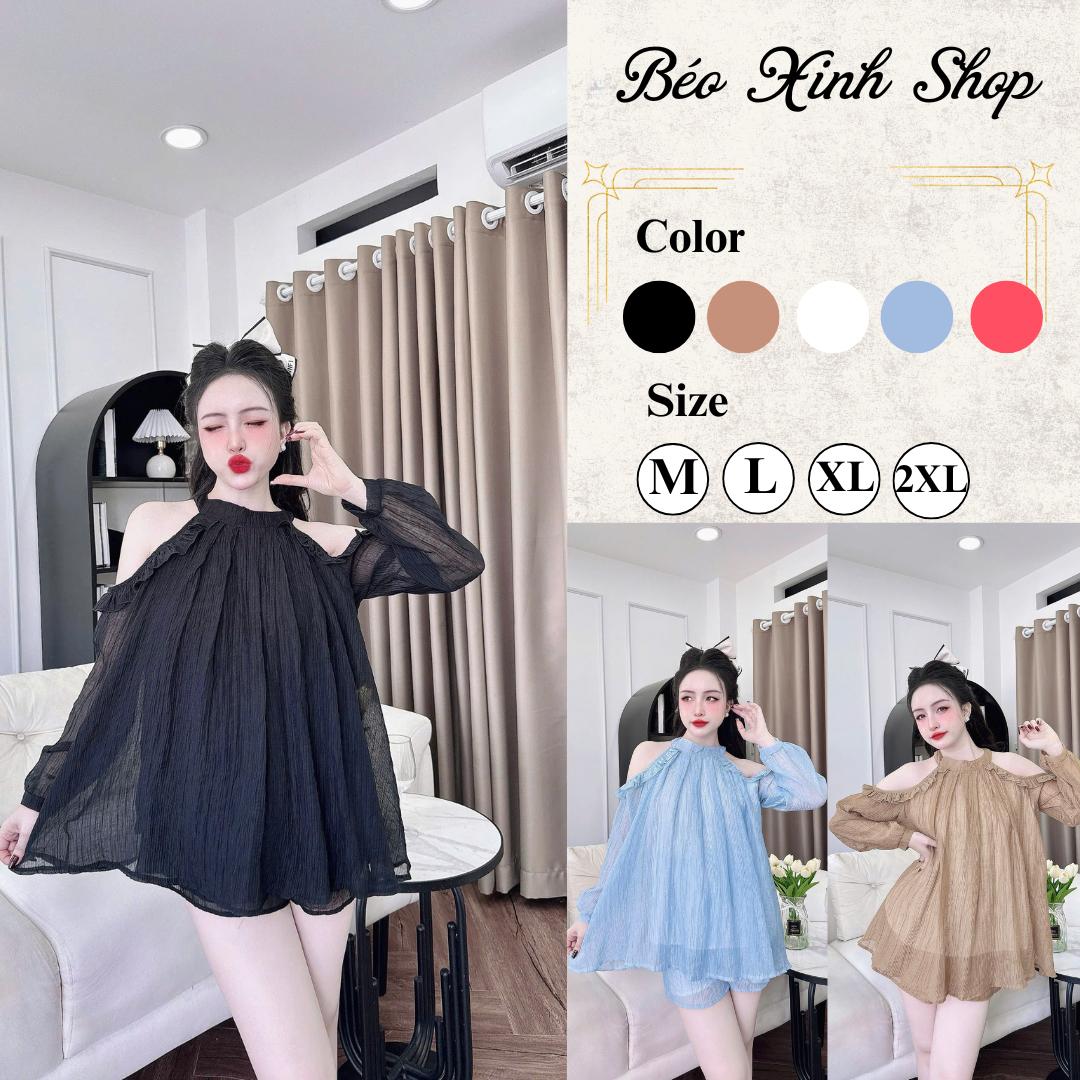 Set Quần Áo Form Babydoll Sang Trọng Vải Voan 2 lớp Cao Cấp Thanh Lịch Cho Các Nàng 40 - 95Kg Nữ Top Women Xoè - A.1510