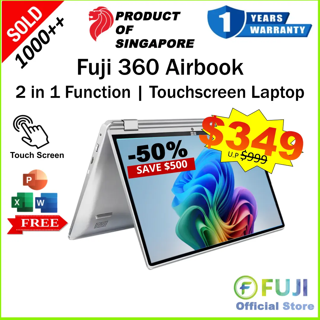 Brand New AirBook Fuji 360 Flip + Touch Screen Laptop | 13.3 Inch | 12+512GB | Fast Boot Up | Win 11+ Free MS Office | SG Seller