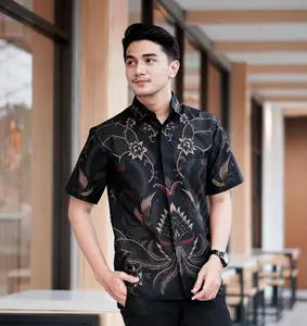 Batik Pria Lengan Pendek MOTIF SULTAN Terbaru 2023 Batik kantor seragam batik Katun Slim-fitting Nyaman Panjang Hitam Baju Kain Navy Hem Casual Santai Atasan Pekalongan