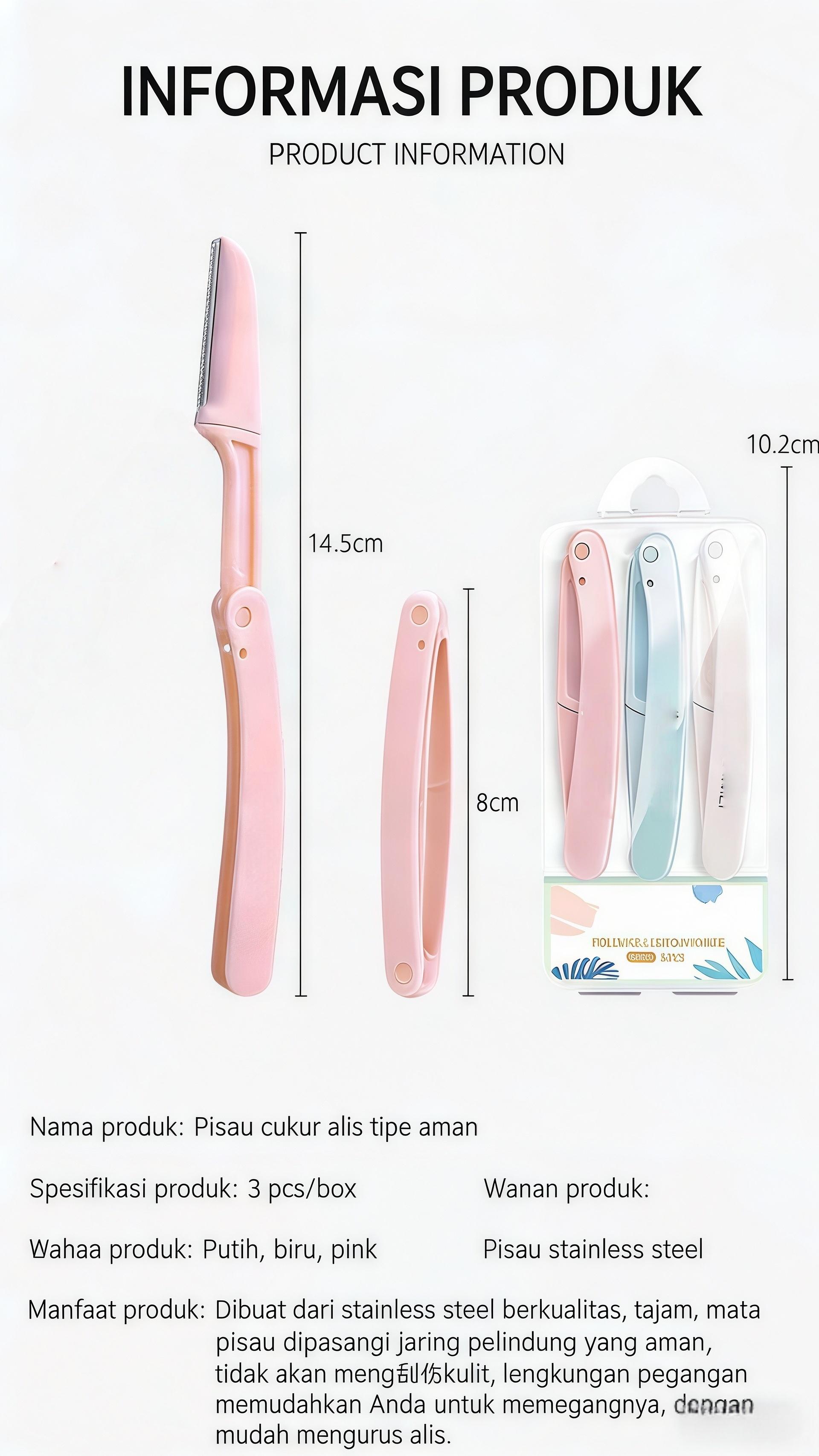 【Sam's market】Pisau Cukur Alis Wanita Aman Mudah Dikuasai oleh Pemula 3 Pcs dalam 1 Kotak Cocok untuk Pemula Anti-Gores Kuku Lipstick Pembest Seller