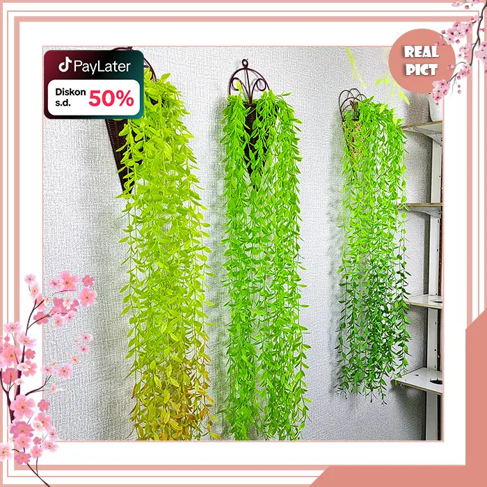 UNICO / COD / Daun Juntai Plastik Tanpa Pot Bunga Rambat Sintesis Tanaman Hias Gantung Osear Artificial / Daun Lee Kwan Yew Juntai Daun Tirai Rambat Artificial Janda Merana Dekorasi Dinding Monstera Hijang / PBP55