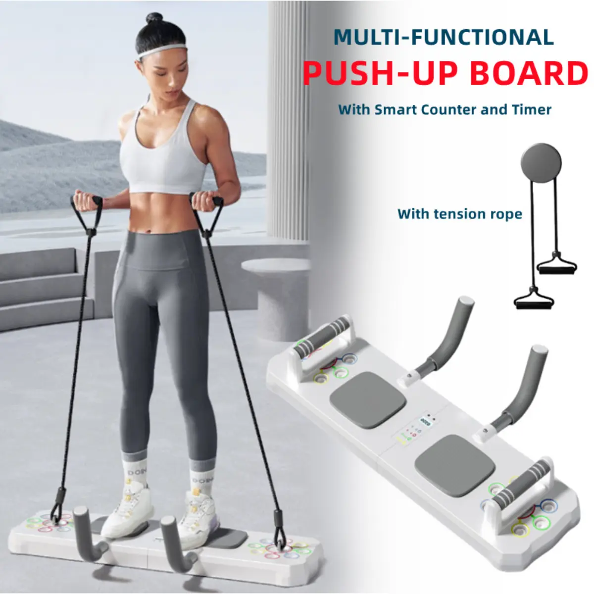 Honey Peach Push Up Board Trainer for Men and Women - Portable Exercise Equipment with Smart Counter and Free Tension Rope