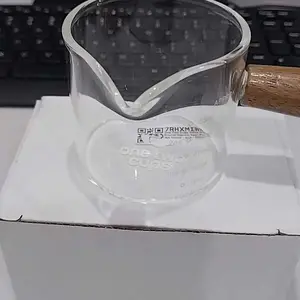 One Two Cups Gelas Milk Jug Kaca Handle Kayu Kopi Latte Art - S10 Teh Glass