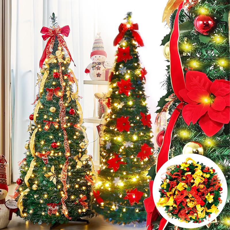 NUVOX 5/6/7FT Foldable Christmas Tree Set with Ball & Flower & Snowflake for Storage Holiday Decor Christmas Tree