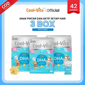 Coolvita 3 Box DHA Gummy - Suplemen Vitamin Anak dengan Minyak Alga DHA 50mg Omega 3 Alternatif Minyak Ikan untuk Kesehatan Mata dan Perkembangan Otak - Original dan BPOM