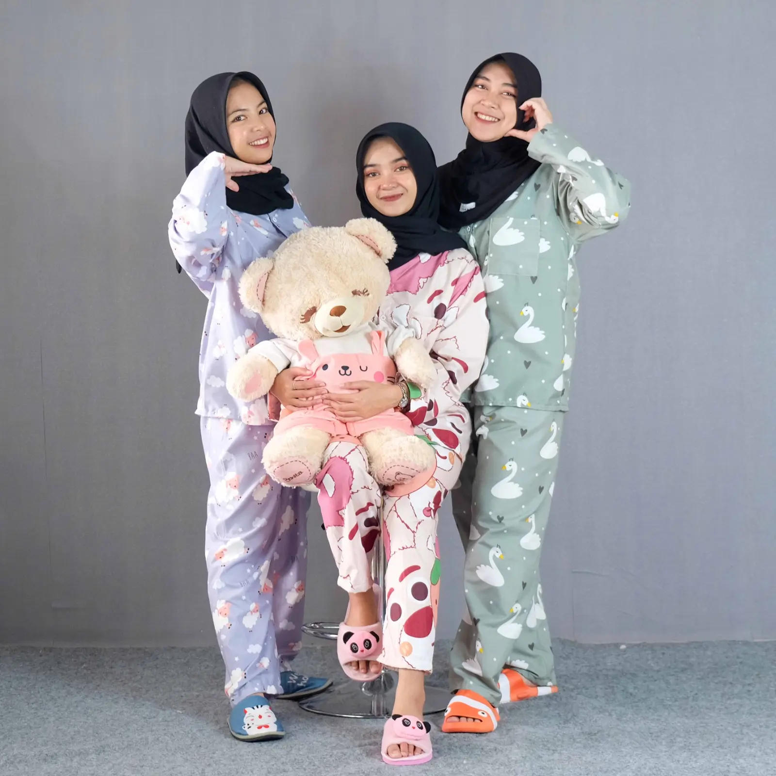 Paket Bundling 3 PCS Piyama Set Baju Tidur  Wanita Dewasa Setelan Baju Celana Panjang Lengan Panjang Termurah Motif Nyaman Kancing